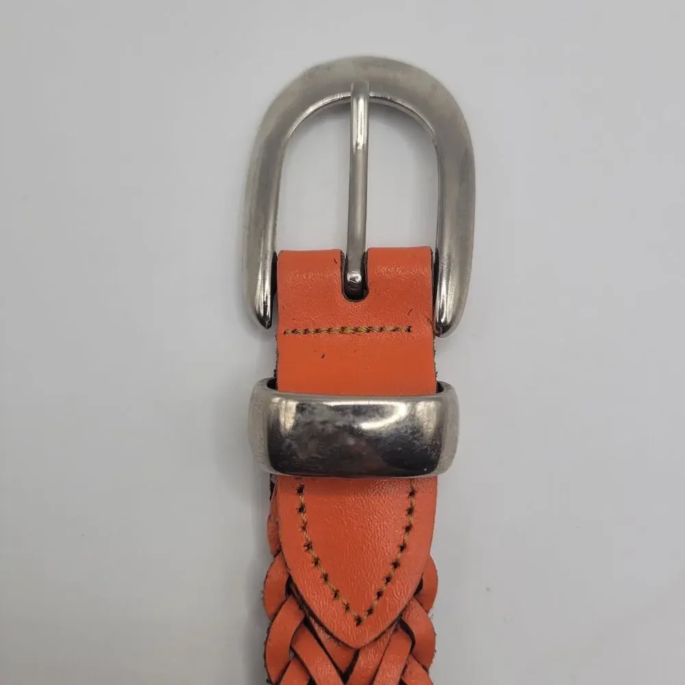 VTG Capezio Belt 2XL Orange Leather Braided Woven Western Boho Minimalist 90s